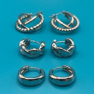 Everyday Essential: 3-Pair Silver Huggie Hoop Earring Set